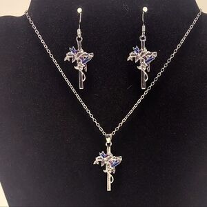 Elegant Cross Necklace and Earring Set